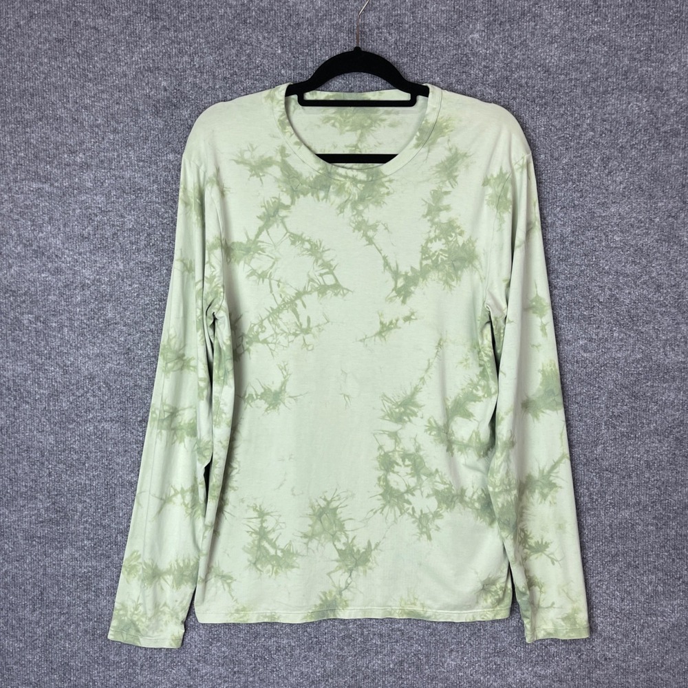 Lululemon Mens  Long Sleeve Shirt Green Tie Dye Crew‎ Neck Tee size  L